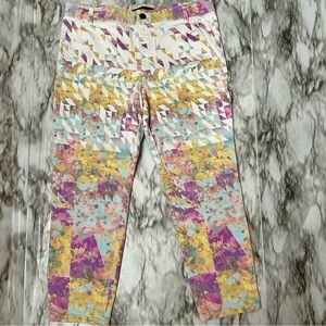 Tibi Multicolor Ankle & Cropped Jeans Digital Daisy Vibrant Color Patchwork Art
